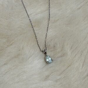 Sterling Silver Teardrop Aquamarine Pendant Necklace - Light Blue